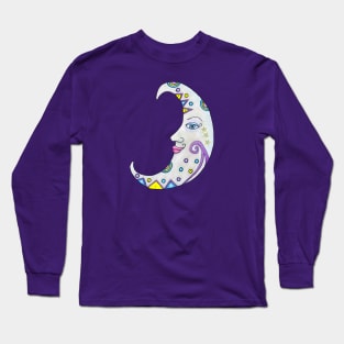 Abstract Fantasy Decorated Crescent Moon With Face Long Sleeve T-Shirt